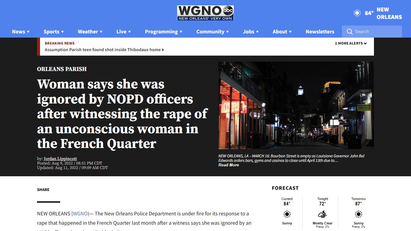 Woman says she was ignored by NOPD officers after witnessing a rape in ...