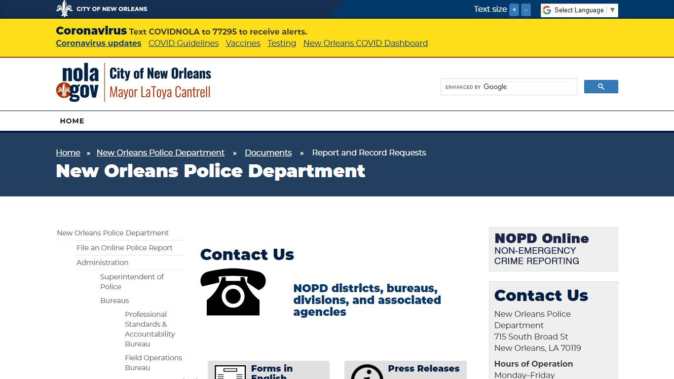 Documents - Report and Record Requests - City of New Orleans